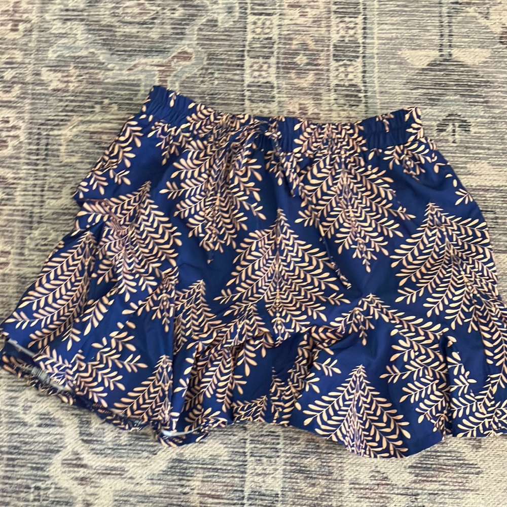 Blue Leaf Print Skirt